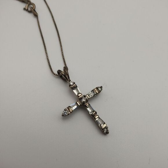 ❤️Antique High end crystal cross sterling silver 925 on‎ 925 chain - Picture 1 of 8